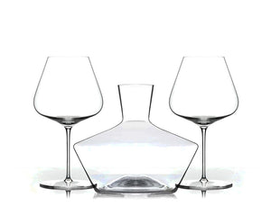 Two Zalto Burgundy glasses and a Zalto Mystique decanter